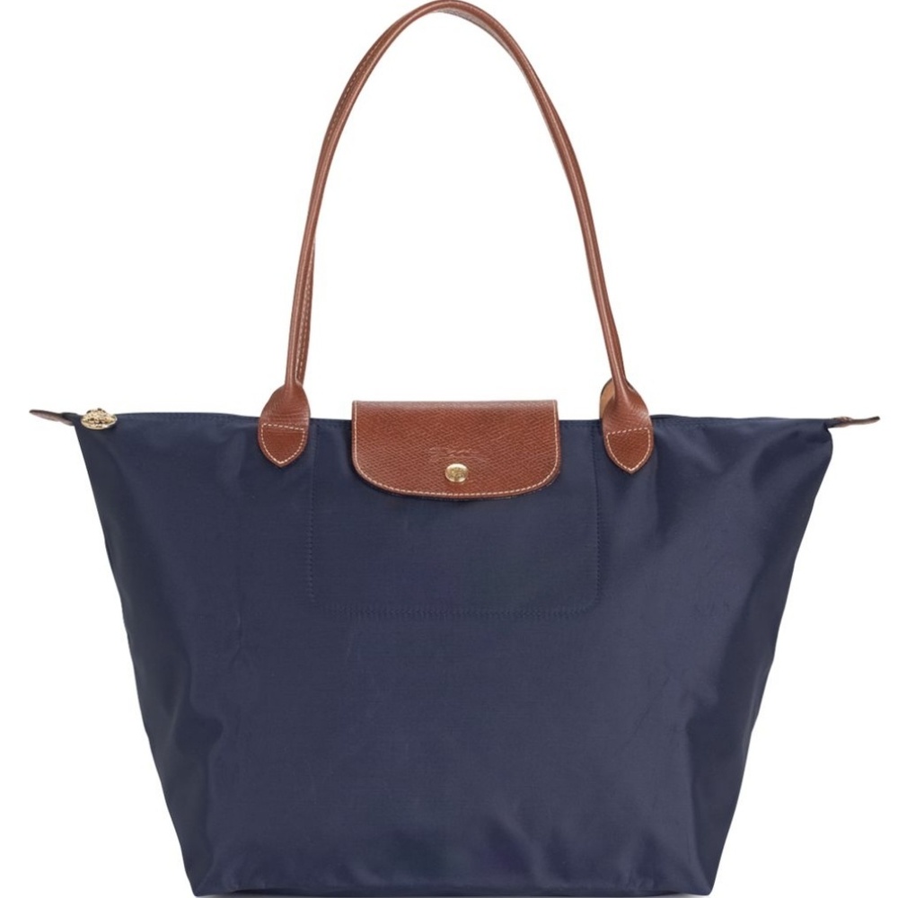 Longchamp le pliage Navy with long handles